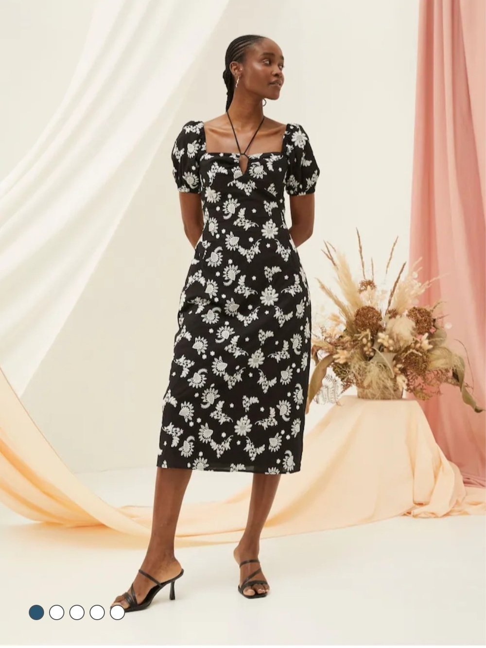 Copper & Black By Fat Face Black & White  Lotus Embroidered Midi Dress